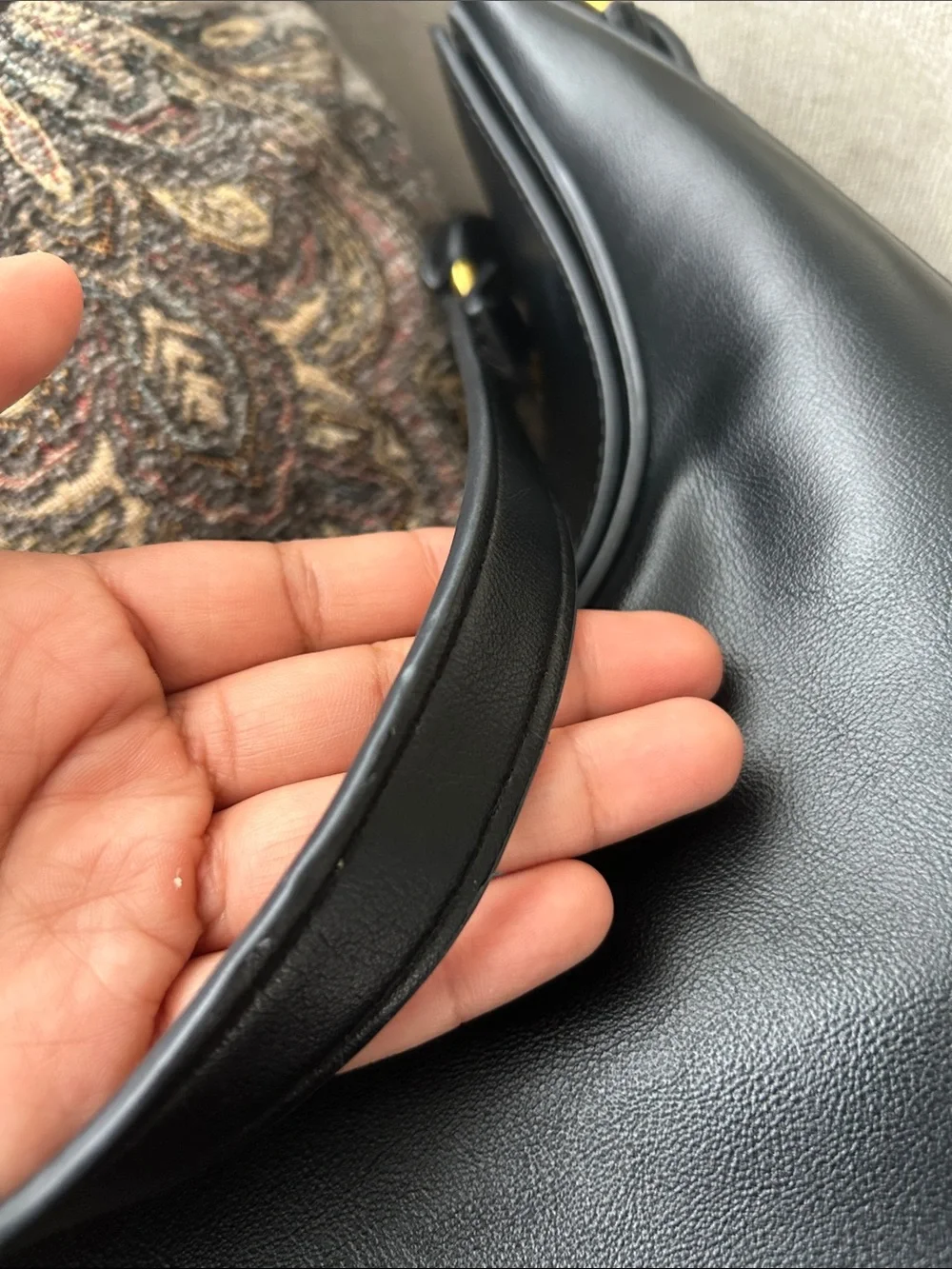 Madison West Black Leather Hobo with Gold Accent